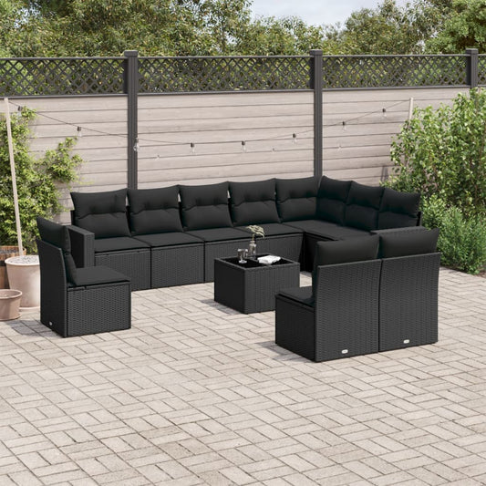 Set Divani da Giardino 11 pz con Cuscini in Polyrattan Nero - homemem39