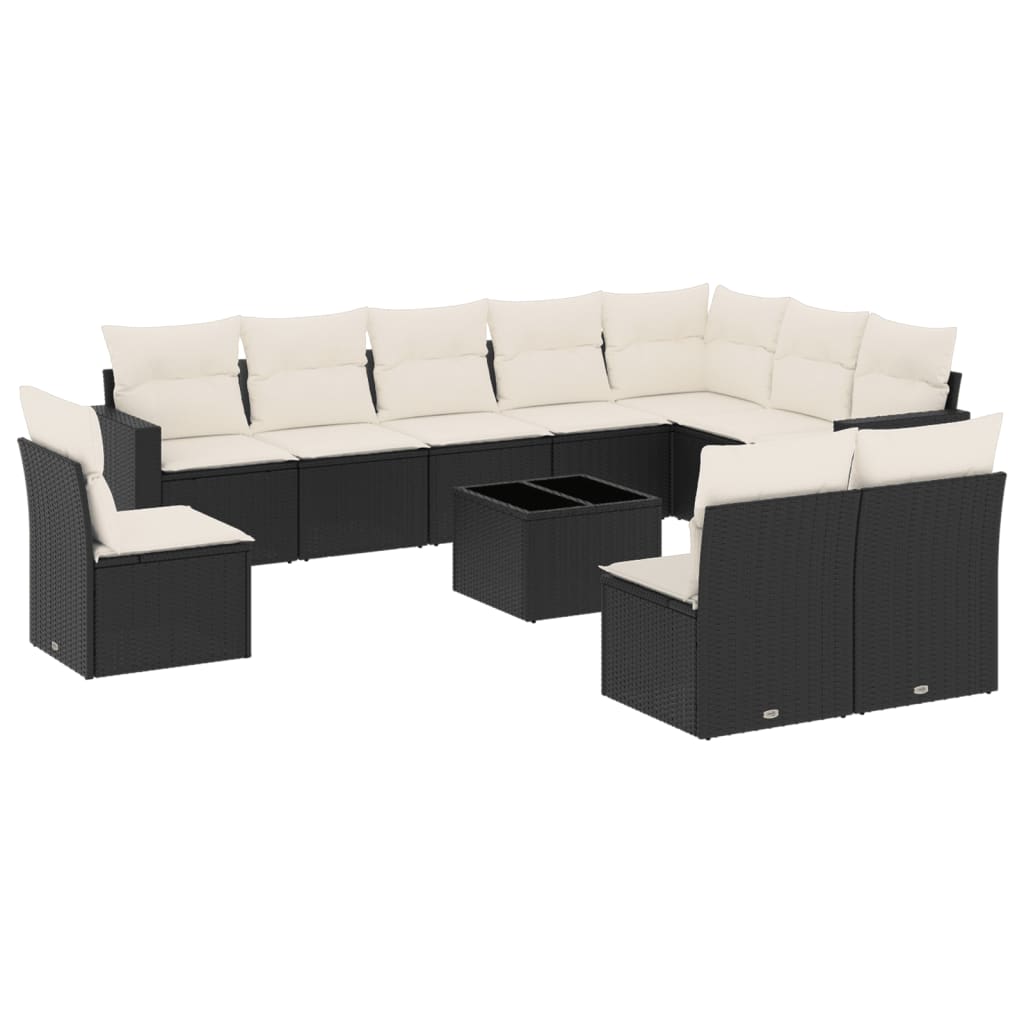 Set Divani da Giardino 11 pz con Cuscini in Polyrattan Nero - homemem39