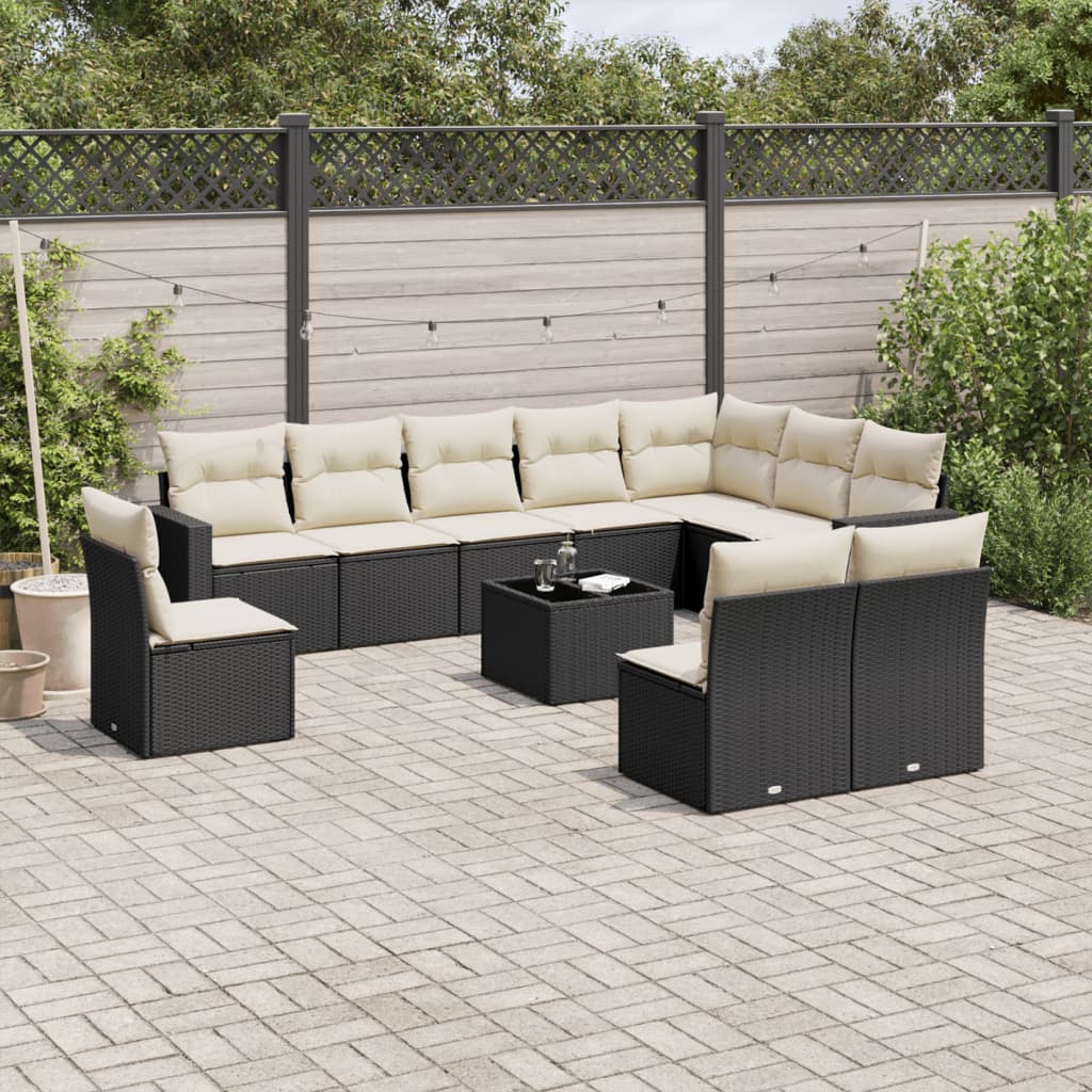 Set Divani da Giardino 11 pz con Cuscini in Polyrattan Nero - homemem39