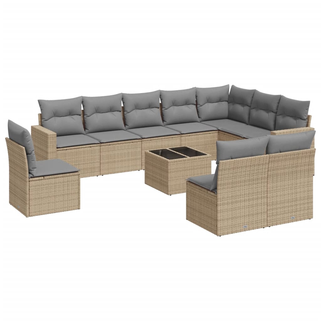 Set Divani da Giardino 11 pz con Cuscini Beige in Polyrattan - homemem39