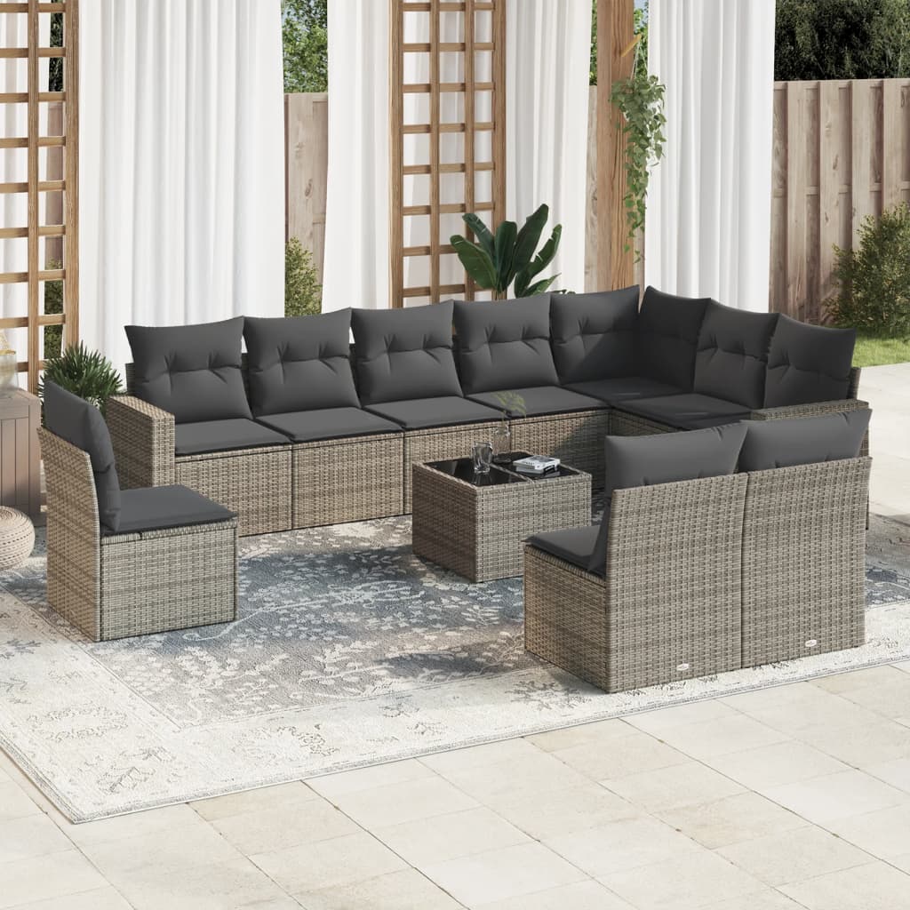 Set Divani da Giardino 11 pz con Cuscini in Polyrattan Grigio - homemem39