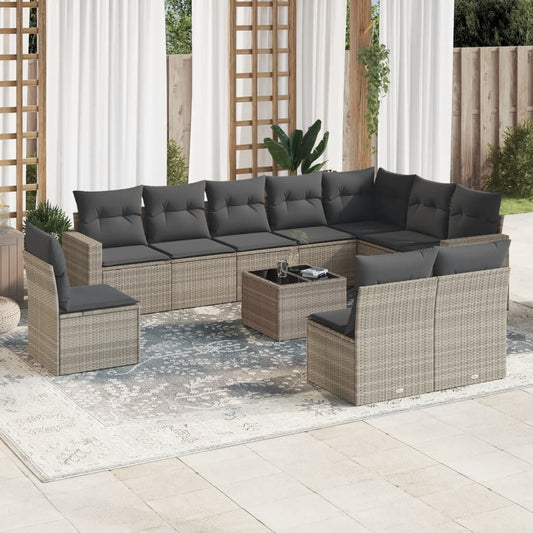 Set Divani da Giardino 11 pz con Cuscini in Polyrattan Grigio - homemem39