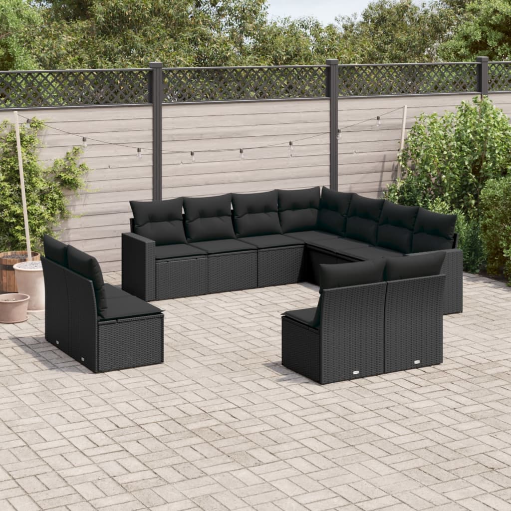 Set Divani da Giardino 11 pz con Cuscini in Polyrattan Nero - homemem39