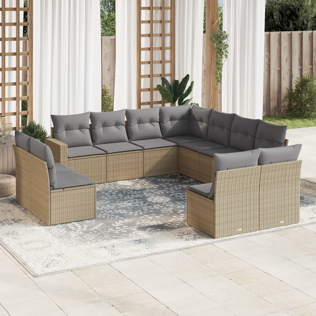 Set Divani da Giardino 11 pz con Cuscini Beige in Polyrattan - homemem39