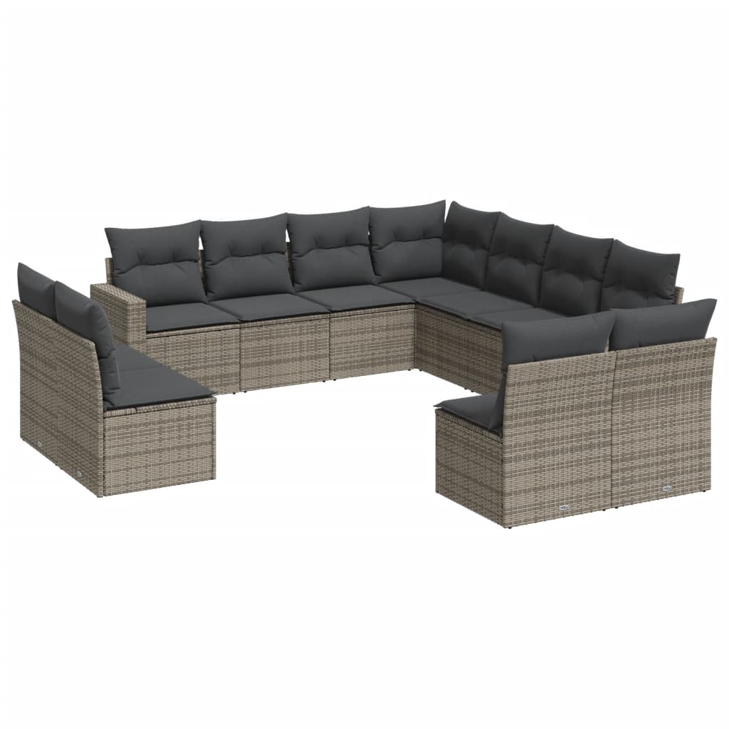 Set Divani da Giardino 11 pz con Cuscini in Polyrattan Grigio - homemem39