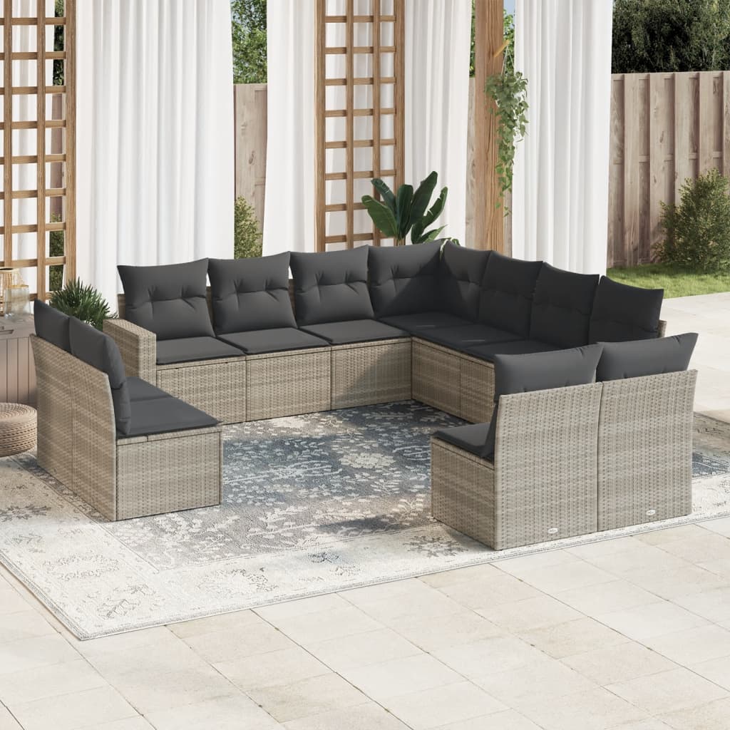 Set Divani da Giardino 11 pz con Cuscini in Polyrattan Grigio - homemem39