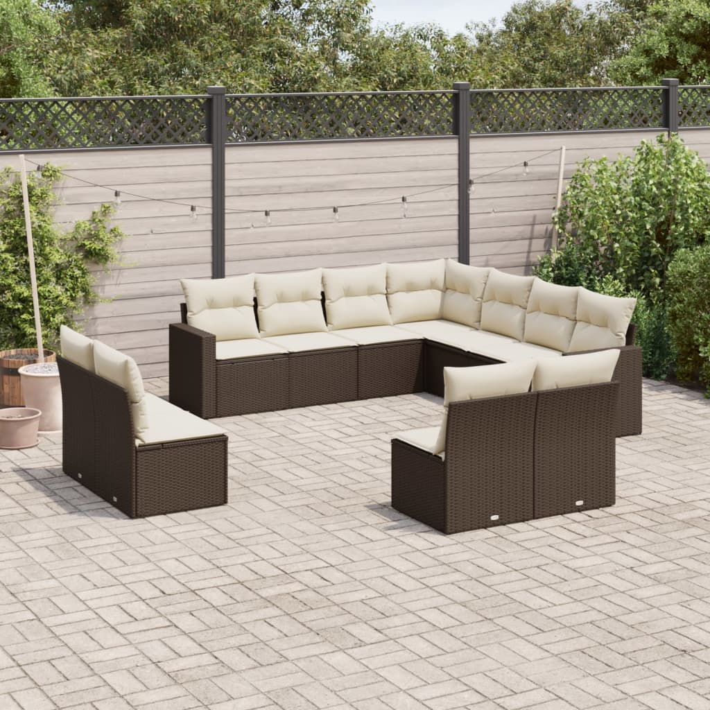 Set Divani da Giardino 11 pz con Cuscini Polyrattan Marrone - homemem39