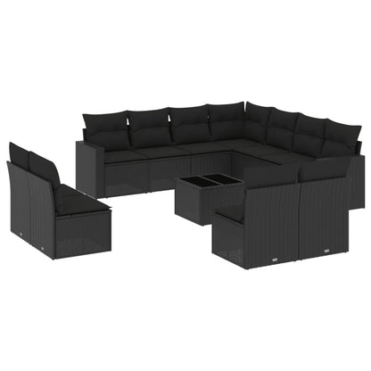 Set Divani da Giardino 12 pz con Cuscini Nero in Polyrattan - homemem39