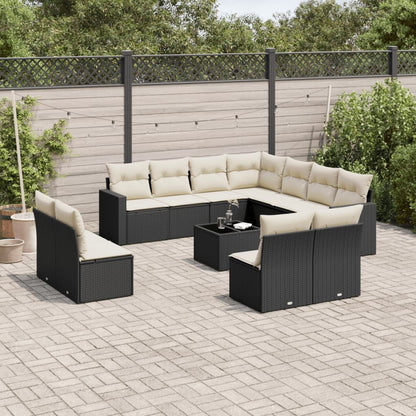 Set Divani da Giardino 12 pz con Cuscini Nero in Polyrattan - homemem39