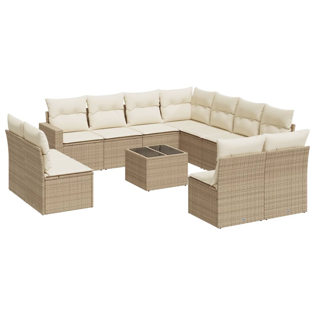 Set Divani da Giardino 12 pz con Cuscini Beige in Polyrattan - homemem39