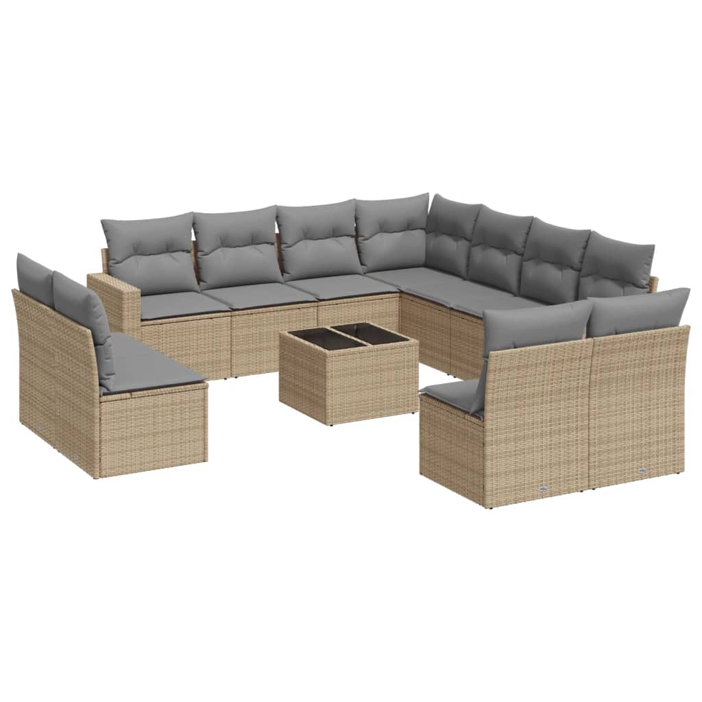 Set Divani da Giardino 12 pz con Cuscini Beige in Polyrattan - homemem39