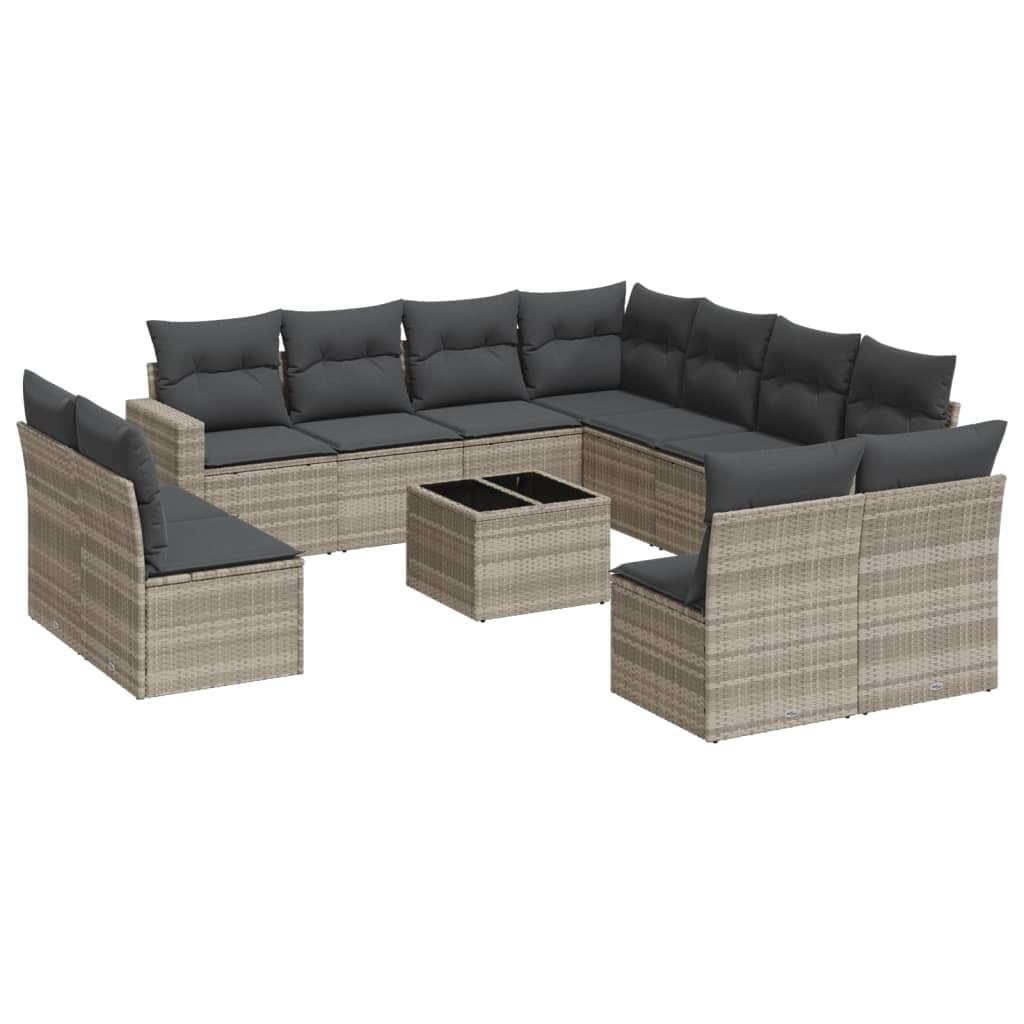 Set Divano Giardino 12 pz con Cuscini Grigio Chiaro Polyrattan - homemem39