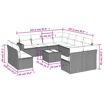 Set Divano Giardino 12 pz con Cuscini Grigio Chiaro Polyrattan - homemem39