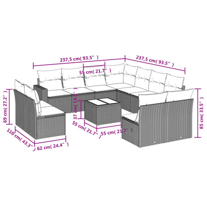 Set Divani da Giardino 12 pz con Cuscini Marrone in Polyrattan