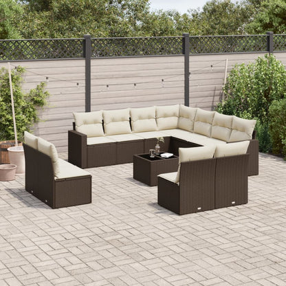 Set Divani da Giardino 12 pz con Cuscini Marrone in Polyrattan