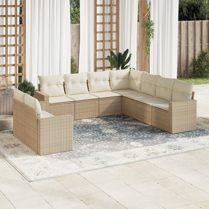 Set Divano da Giardino 9 pz con Cuscini Beige in Polyrattan - homemem39