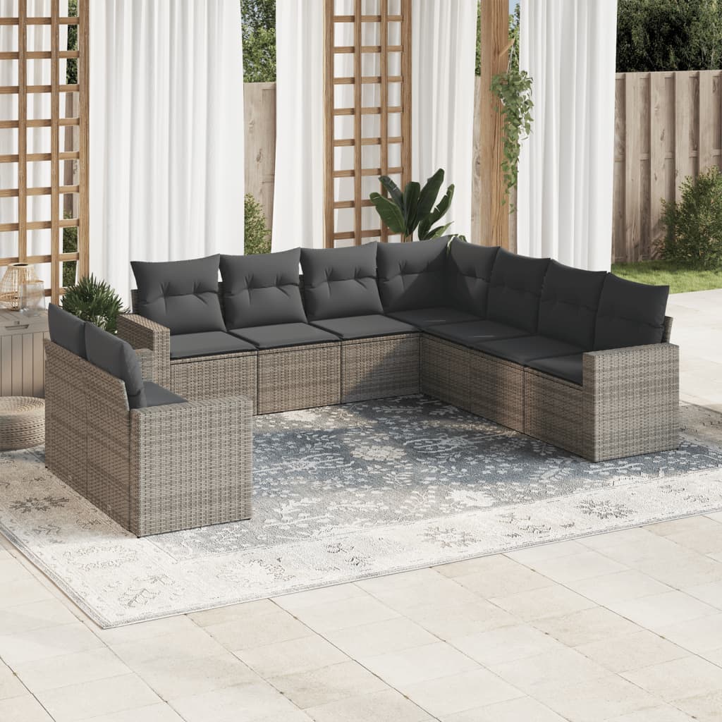 Set Divano da Giardino 9 pz con Cuscini Grigio in Polyrattan - homemem39