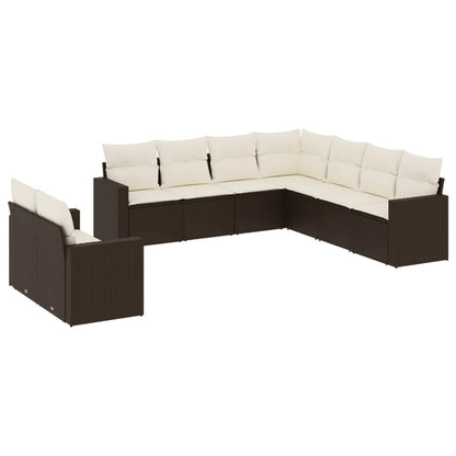 Set Divani da Giardino 9pz con Cuscini Marrone in Polyrattan - homemem39