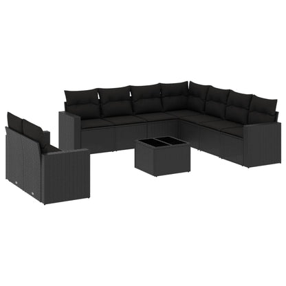 Set Divani da Giardino 10pz con Cuscini in Polyrattan Nero - homemem39