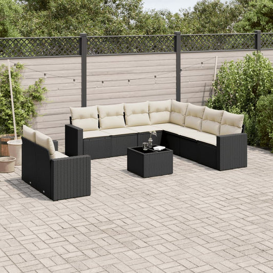 Set Divani da Giardino 10pz con Cuscini in Polyrattan Nero - homemem39