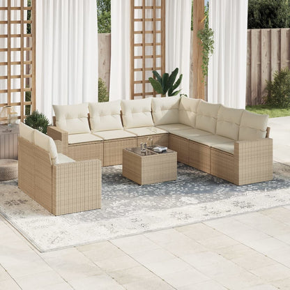 Set Divano da Giardino 10 pz con Cuscini Beige in Polyrattan - homemem39