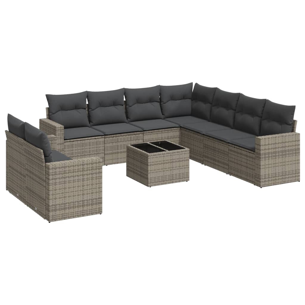 Set Divano da Giardino 10 pz con Cuscini Grigio in Polyrattan - homemem39