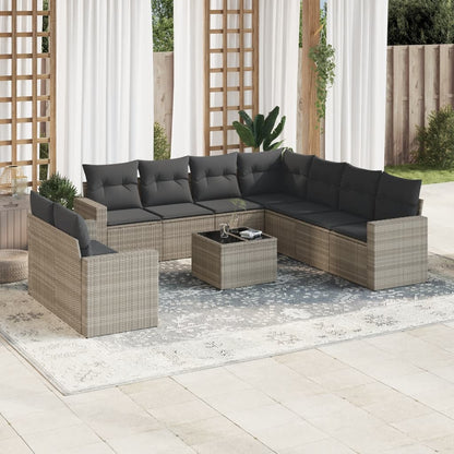 Set Divano Giardino 10 pz con Cuscini Grigio Chiaro Polyrattan - homemem39