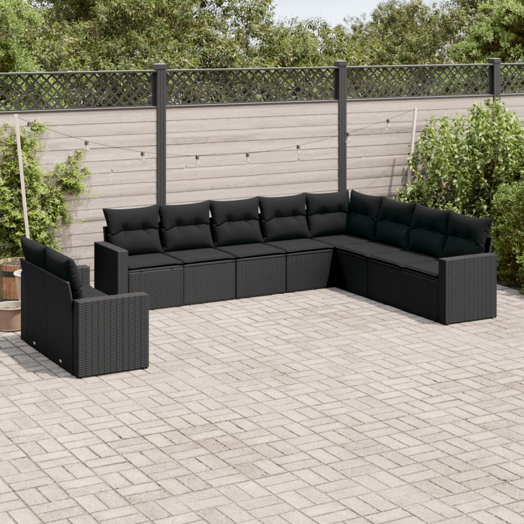 Set Divani da Giardino 10pz con Cuscini in Polyrattan Nero - homemem39