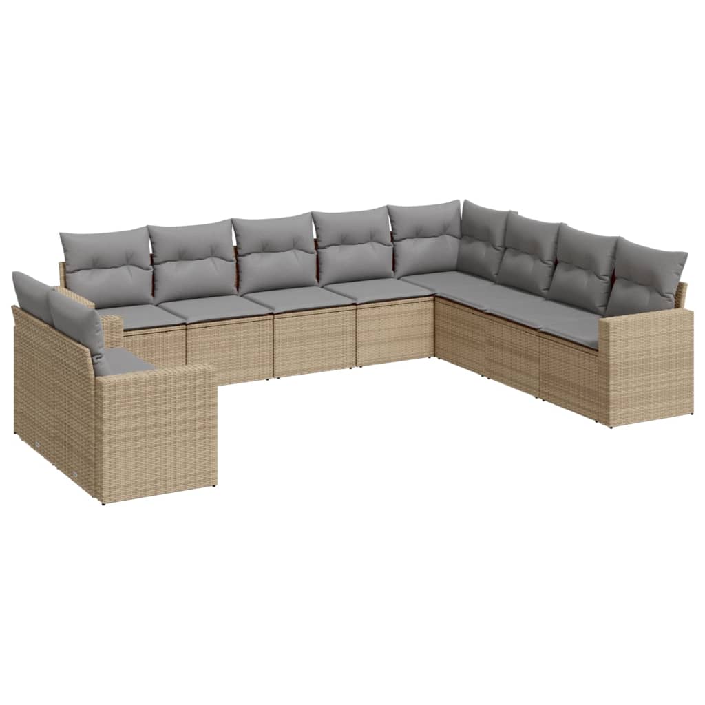 Set Divano da Giardino 10 pz con Cuscini Beige in Polyrattan - homemem39