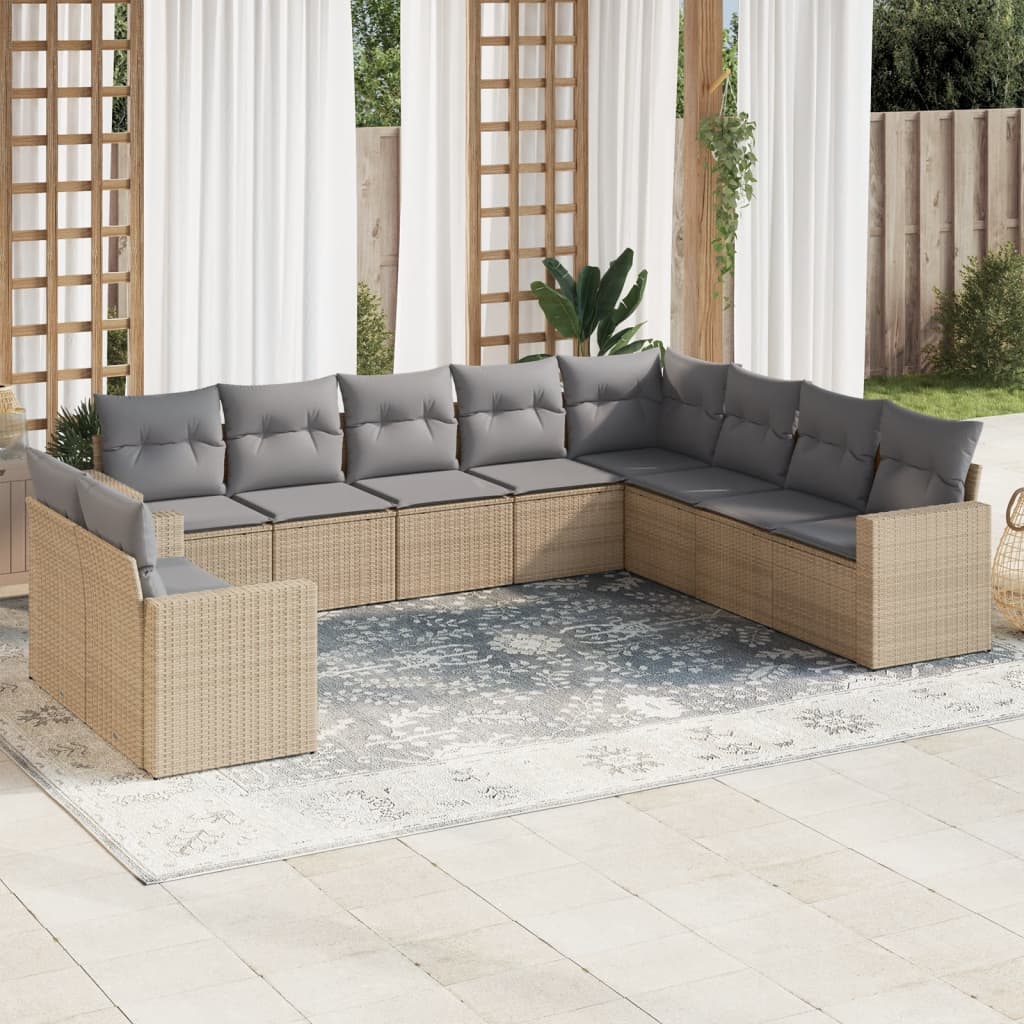 Set Divano da Giardino 10 pz con Cuscini Beige in Polyrattan - homemem39