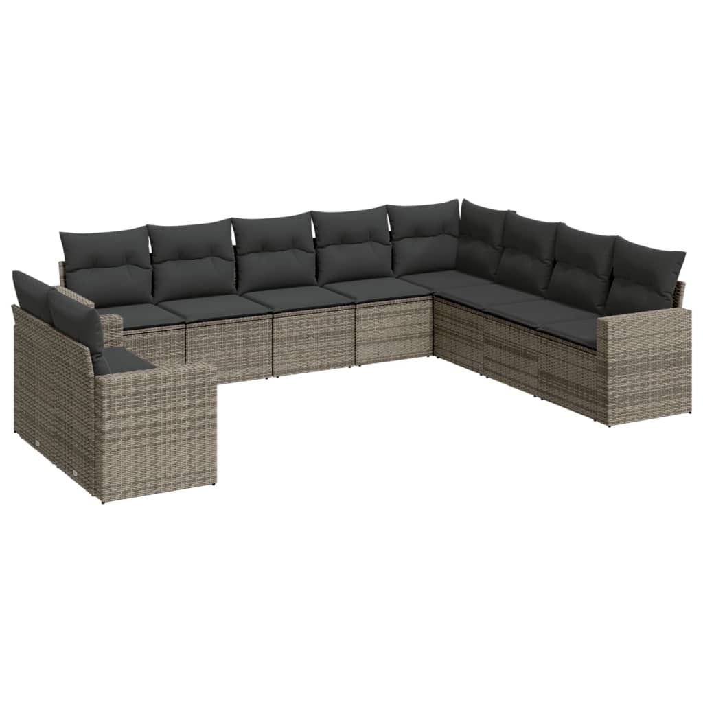 Set Divano da Giardino 10 pz con Cuscini Grigio in Polyrattan - homemem39