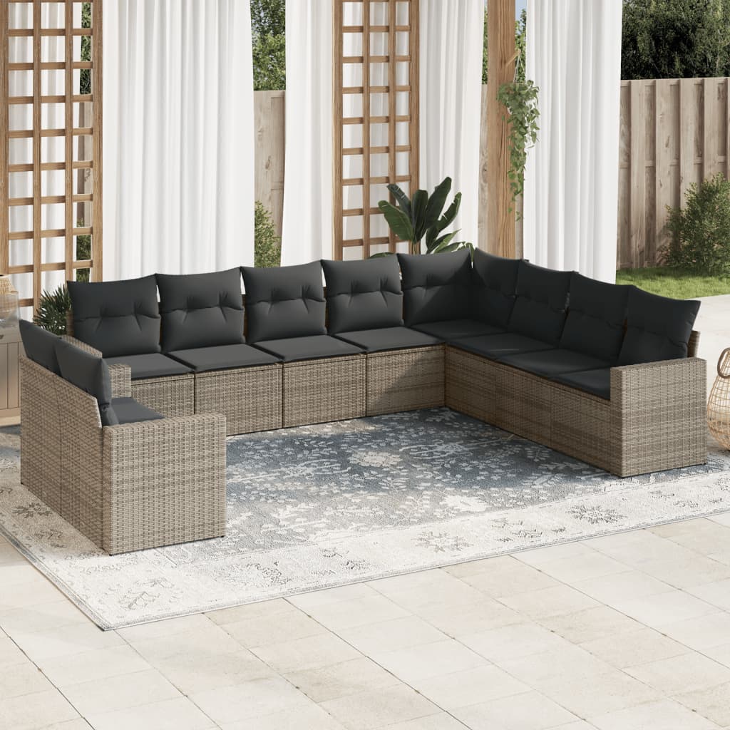 Set Divano da Giardino 10 pz con Cuscini Grigio in Polyrattan - homemem39