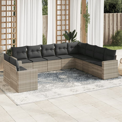 Set Divano Giardino 10 pz con Cuscini Grigio Chiaro Polyrattan - homemem39