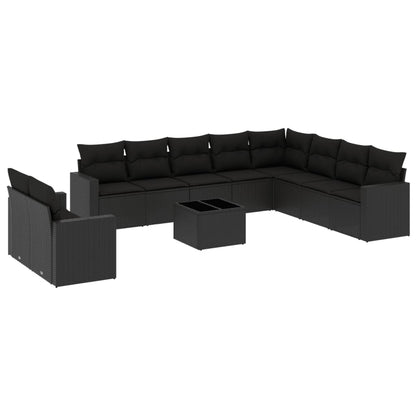 Set Divani da Giardino 11 pz con Cuscini in Polyrattan Nero - homemem39