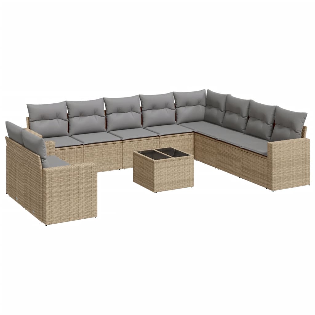 Set Divani da Giardino 11 pz con Cuscini Beige in Polyrattan - homemem39