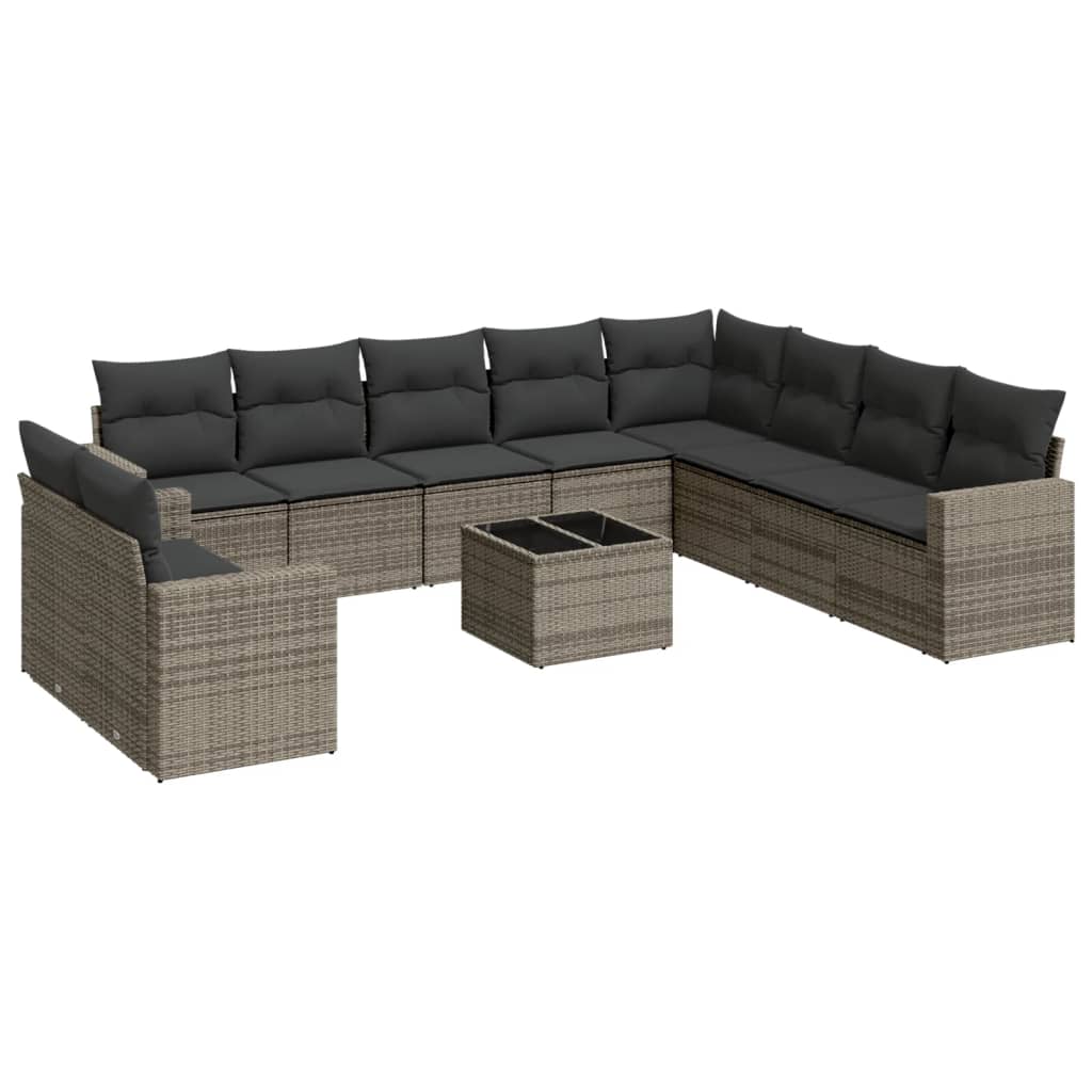 Set Divani da Giardino 11 pz con Cuscini in Polyrattan Grigio - homemem39