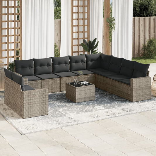 Set Divani da Giardino 11 pz con Cuscini in Polyrattan Grigio - homemem39