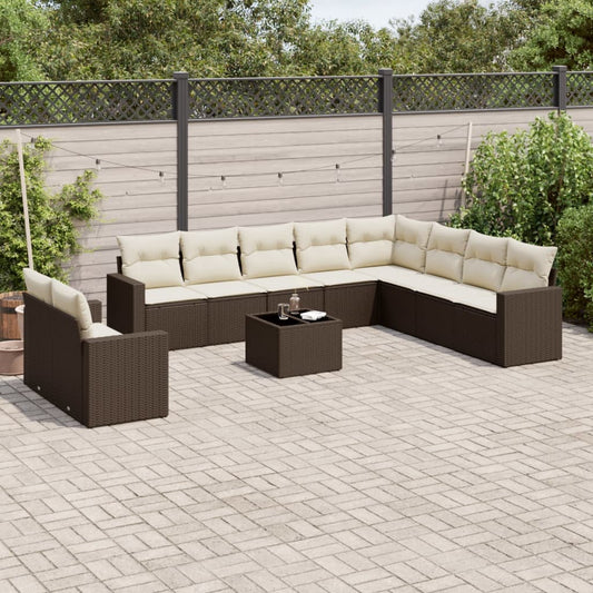 Set Divani da Giardino 11 pz con Cuscini Polyrattan Marrone - homemem39