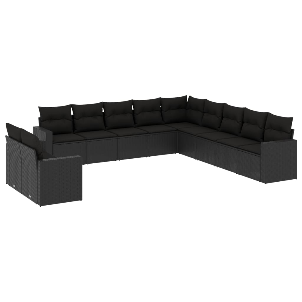 Set Divani da Giardino 11 pz con Cuscini in Polyrattan Nero - homemem39