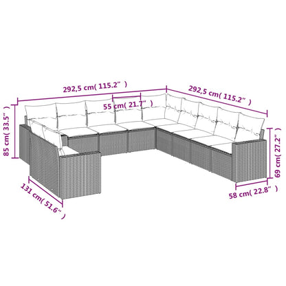 Set Divani da Giardino 11 pz con Cuscini in Polyrattan Nero - homemem39