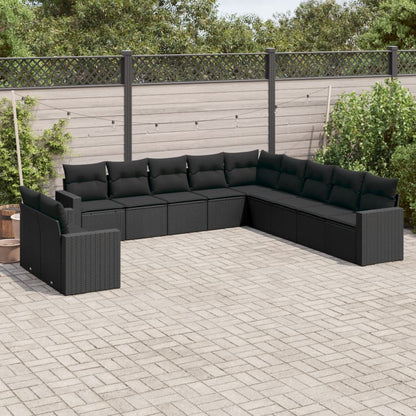 Set Divani da Giardino 11 pz con Cuscini in Polyrattan Nero - homemem39