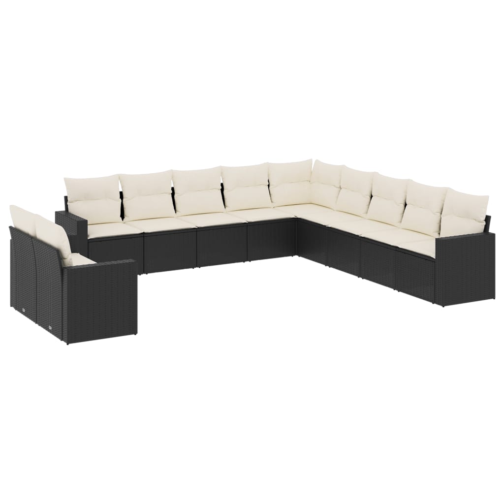 Set Divani da Giardino 11 pz con Cuscini in Polyrattan Nero - homemem39