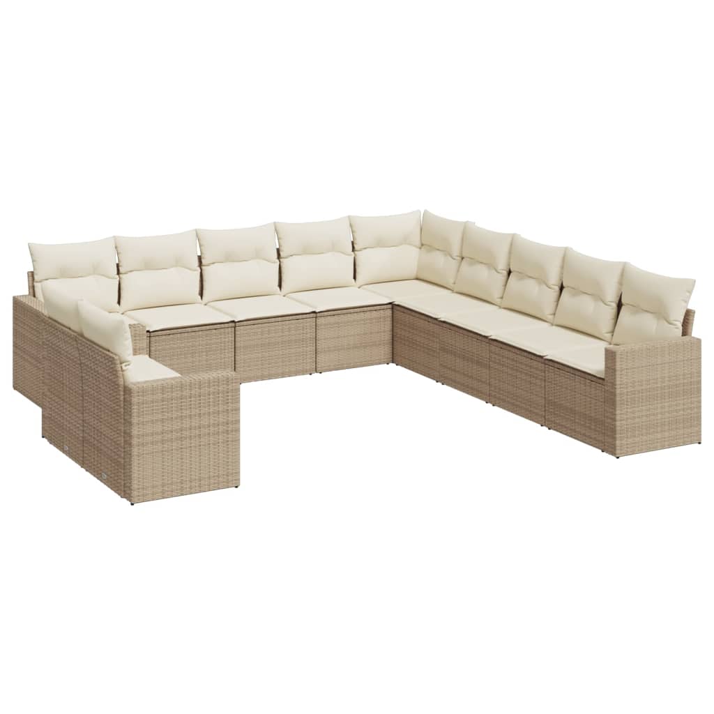 Set Divani da Giardino 11 pz con Cuscini Beige in Polyrattan - homemem39