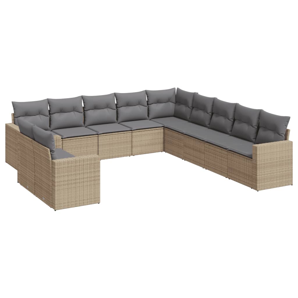 Set Divani da Giardino 11 pz con Cuscini Beige in Polyrattan - homemem39