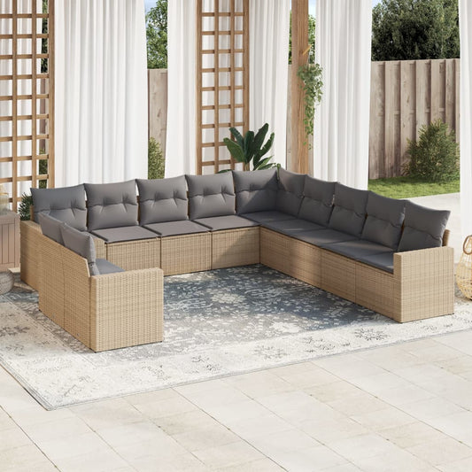 Set Divani da Giardino 11 pz con Cuscini Beige in Polyrattan - homemem39