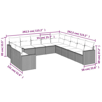 Set Divani da Giardino 11 pz con Cuscini in Polyrattan Grigio - homemem39