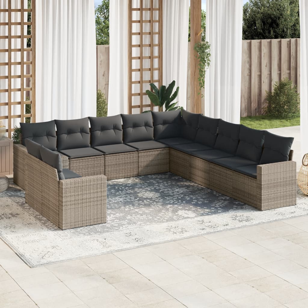 Set Divani da Giardino 11 pz con Cuscini in Polyrattan Grigio - homemem39