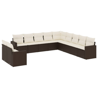 Set Divani da Giardino 11 pz con Cuscini Polyrattan Marrone - homemem39