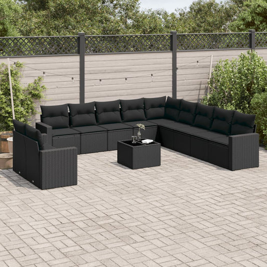 Set Divani da Giardino 12 pz con Cuscini Nero in Polyrattan - homemem39