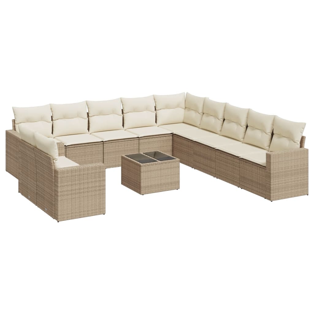 Set Divani da Giardino 12 pz con Cuscini Beige in Polyrattan - homemem39